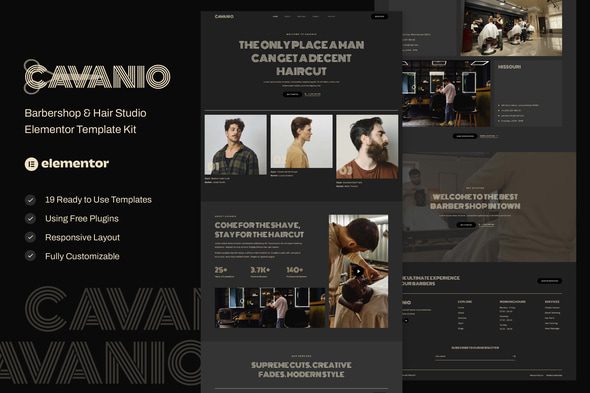 Cavanio – Barbershop and Hair Studio Elementor Template Kit